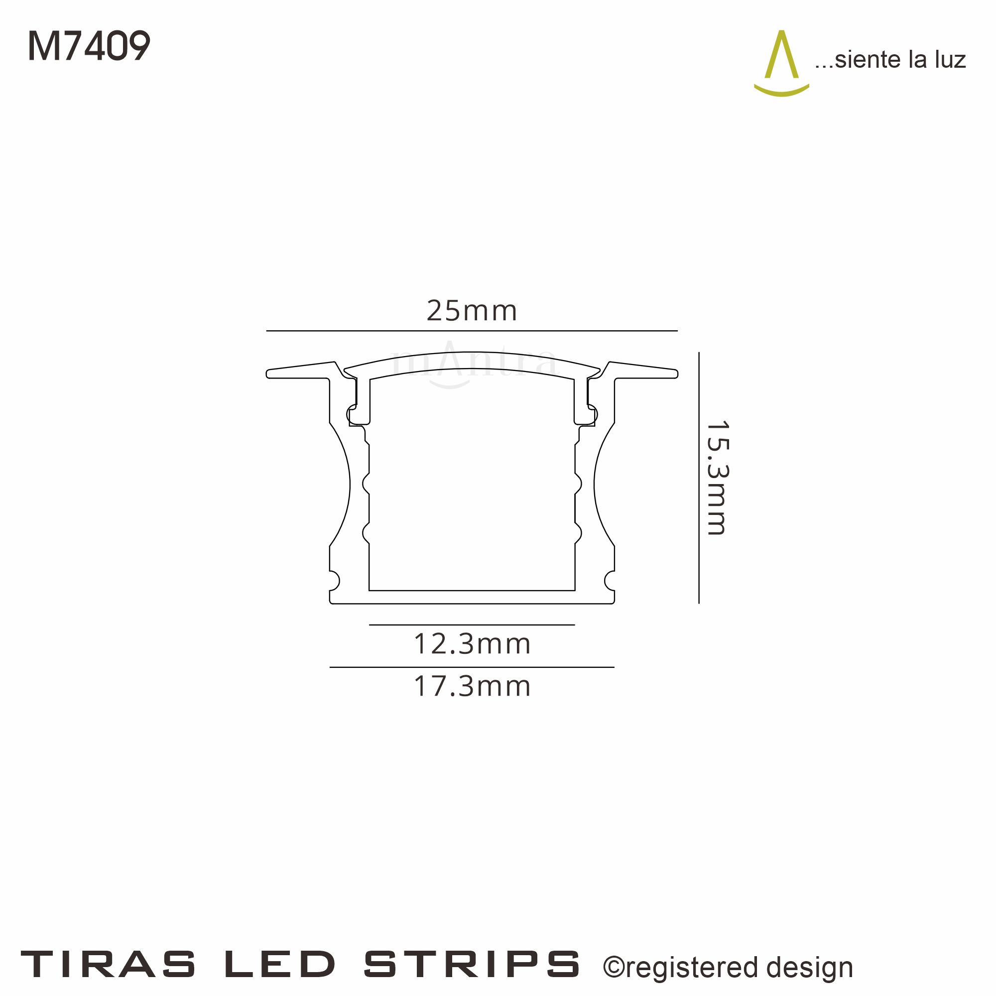 Tiras 2m, 17 x 15.3mm Recessed Aluminium Profile With Diffuser And Accessories M7409  Mantra Fusion Tiras LED Profile